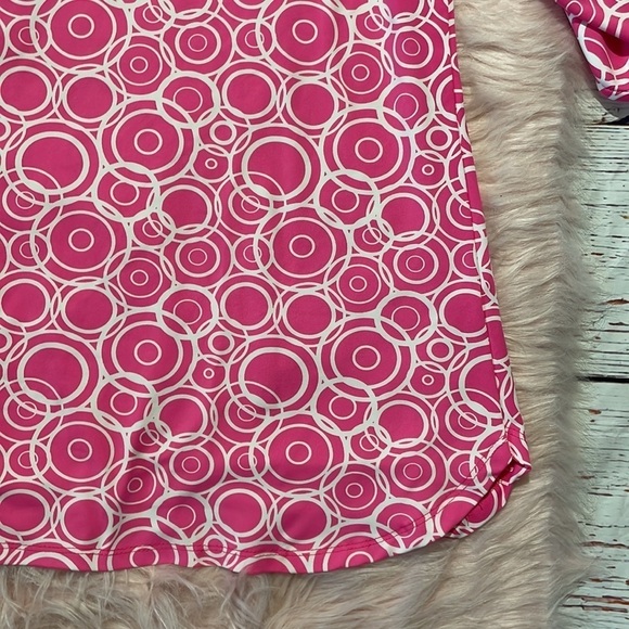 Lulu B Barbie Pink Circle Geometric Patterned Lace Up 3/4 Sleeve Top - Picture 6 of 10